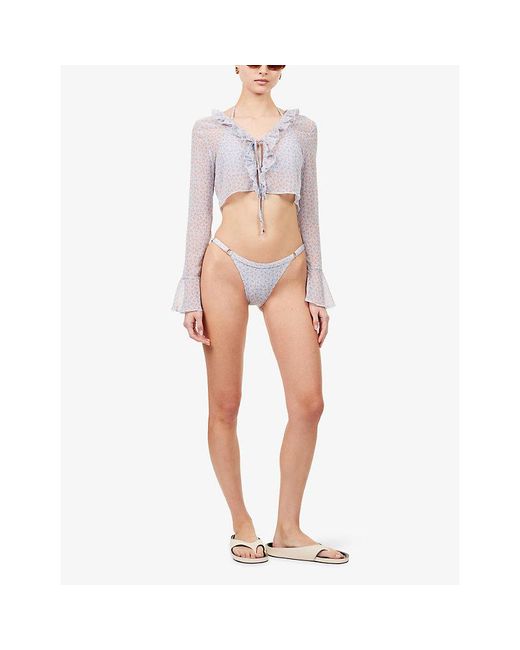 Gracejacob White Bow-Print Cropped Mesh Shirt