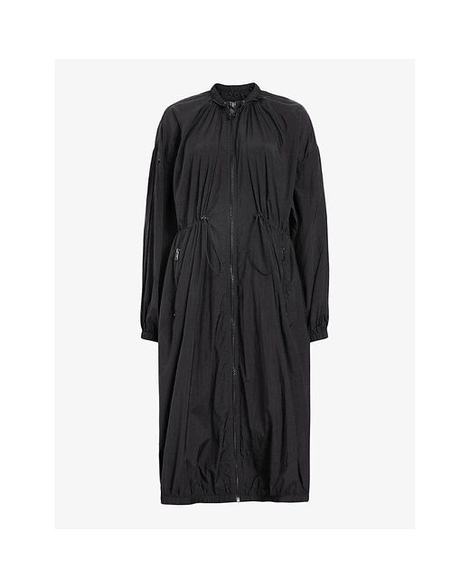 AllSaints Black Paris Brand-print Recycled-polyamide Parka Coat