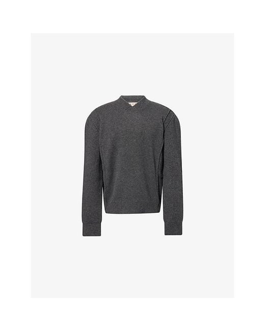 Marni Black V-Neck Rib-Knit Wool-Blend Jumper for men