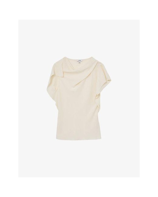Reiss White Natalie Drape-Neck Woven Top