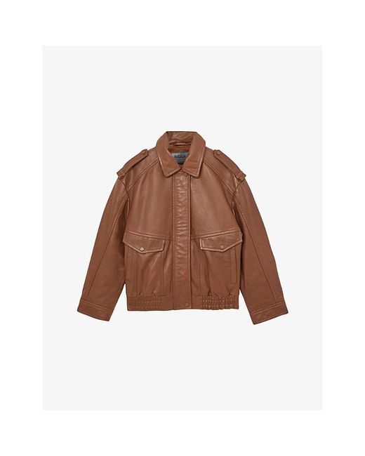 Reiss Brown Peyton Oversized Leather Jacket