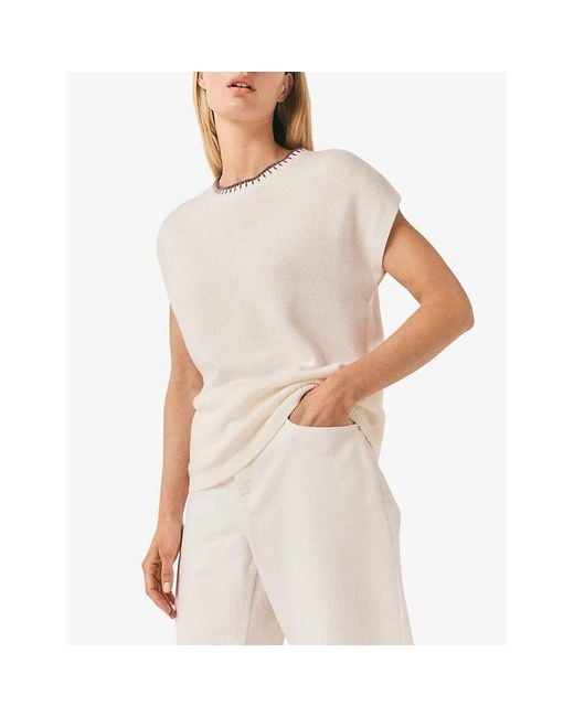 The White Company White Embroidered-Stitch Sleeveless Knitted Top