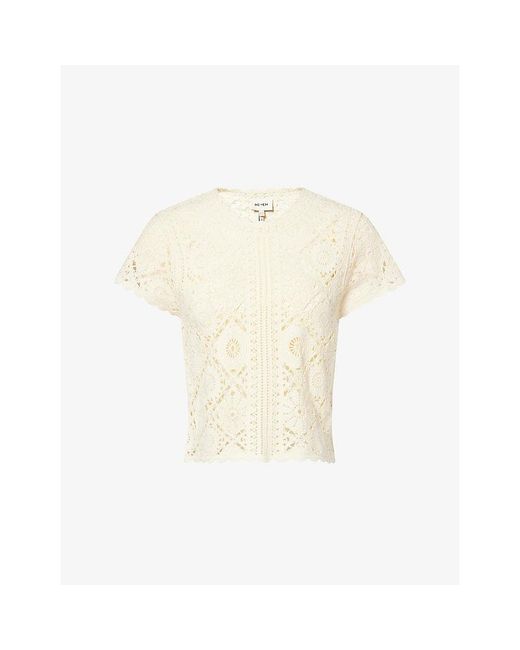 ME+EM Natural Open-Knit Crochet Cotton Top