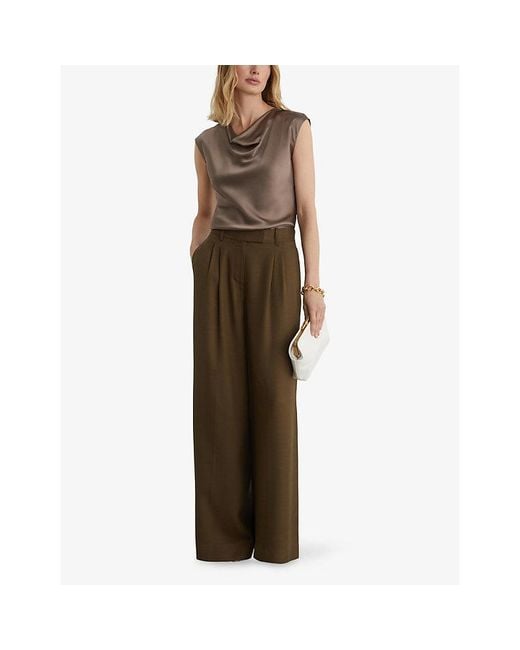 Reiss Brown Cate Cowl-Neck Sleeveless Silk Top