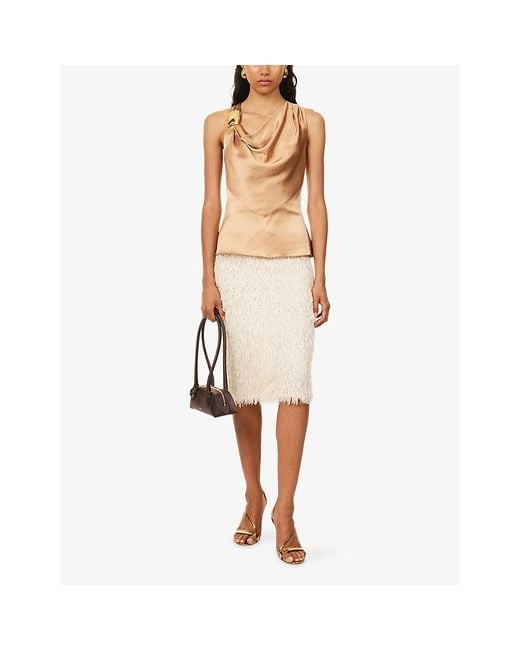 The Dropped Collection Natural Cowl-Neck Sleeveless Silk Top