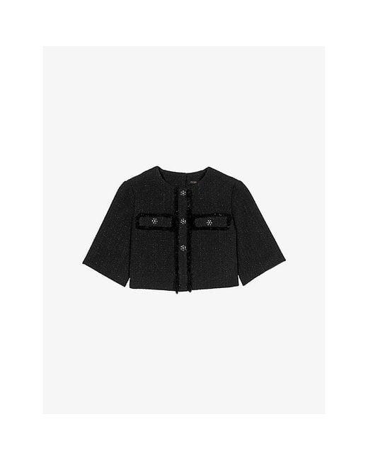 Maje Black Two-In-One Button-Down Tweed Mini Dress