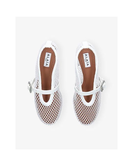 Alaïa White Fishnet 55 Heeled Leather Pumps