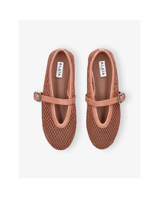 Alaïa Brown Ballerina Mesh And Patent-Leather Ballet Flats