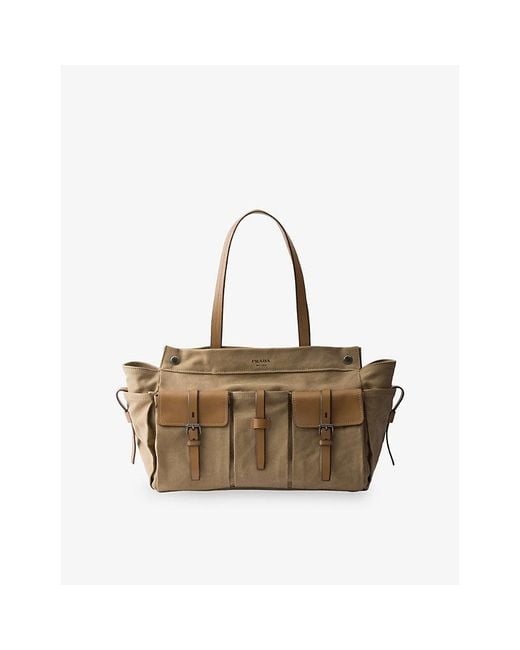 Prada Natural Route Canvas And Leather Tote Bag for men