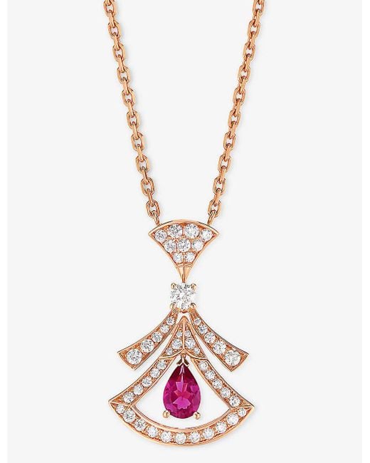 BVLGARI Pink Divas' Dream 18ct Rose-gold, 0.46ct Brilliant-cut Diamond And Rubellite Pendant Necklace