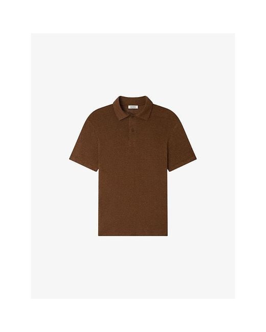 Sandro Brown Beach Marled Regular-Fit Linen Polo Shirt for men