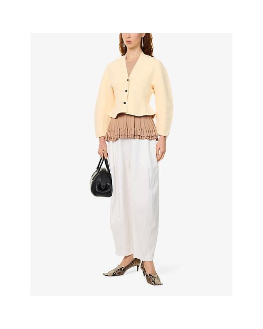Ashlyn Natural Henry Ruffle Woven Cardigan