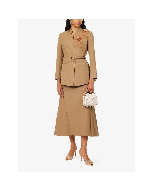 Huishan Zhang Natural Vicky Jacquard Wool Midi Skirt