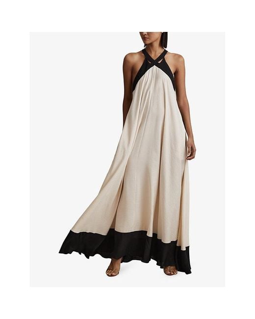 Reiss Natural Aubree Colour-block Relaxed-fit Woven Maxi Dress