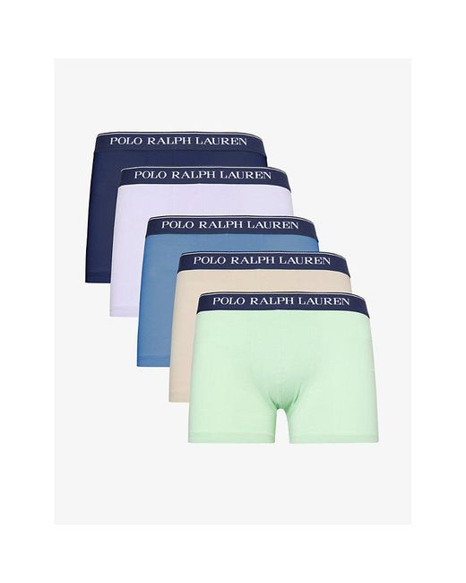 Polo Ralph Lauren Blue Logo-waistband Pack Of Five Stretch-cotton Trunk for men