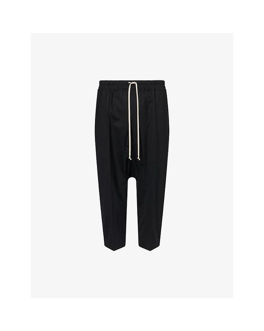 Rick Owens Black Cropped Drawstring Wool Trousers for men