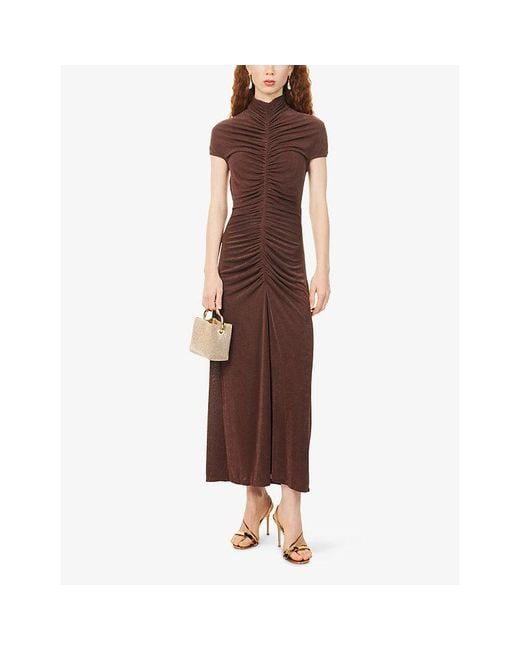 Anna October Brown Priscilla Ruched Stretch-Woven Midi Dress