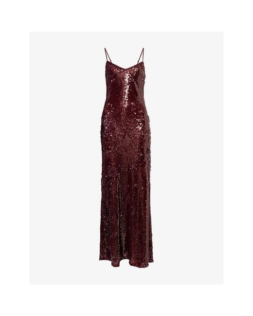 Reformation Red X Nara Smith Drizzle Sequin Woven Midi Dress
