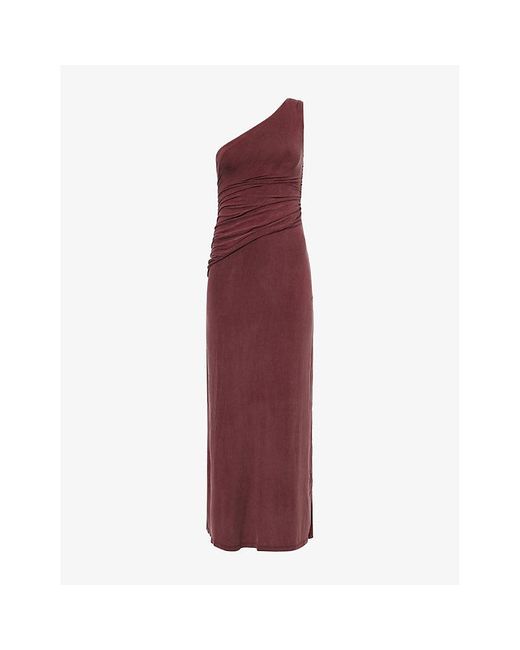 Peachy Den Purple The Amelia One-Shoulder Stretch-Jersey Maxi Dress