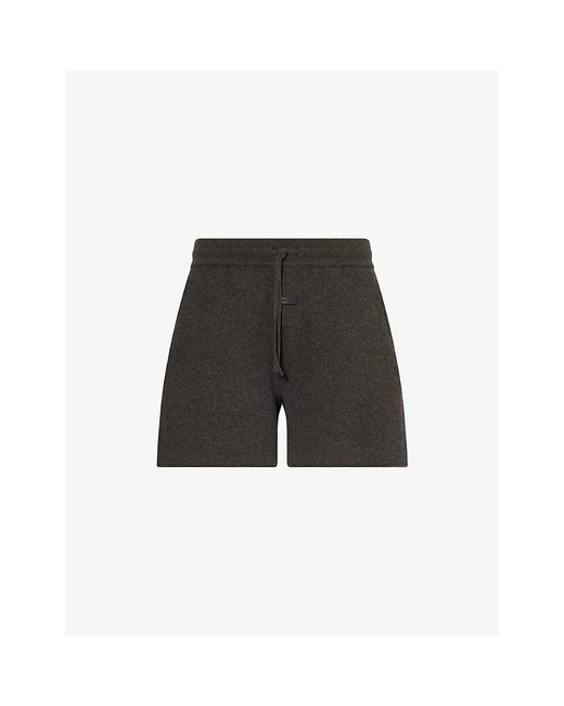 Fear Of God Black Logo-Patch Melange Knitted Merino-Wool Shorts for men