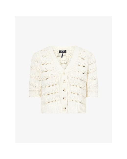 ME+EM White Pouf-Sleeve V-Neck Knitted Cardigan