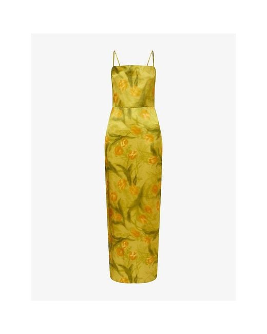 Reformation Yellow Frankie Floral-Print Silk-Charmeuse Maxi Dress