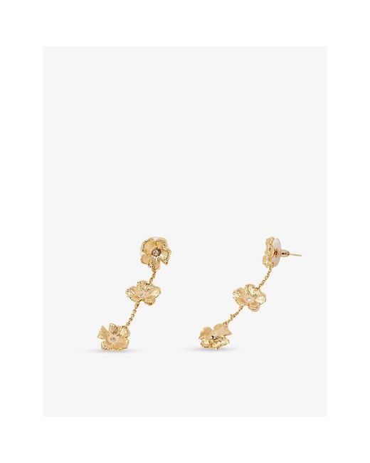 Maje White Flower Crystal-Embellished Brass Earrings