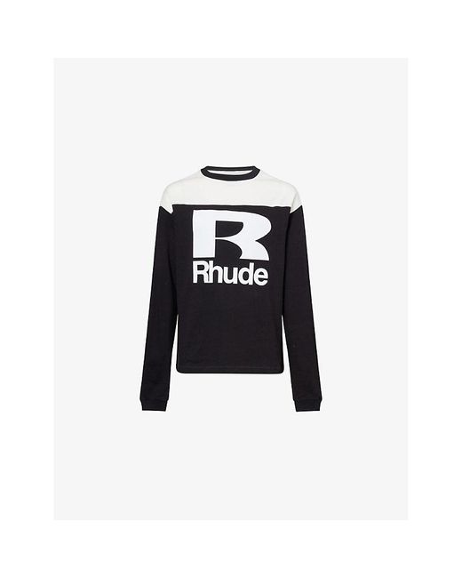 Rhude Black Racing Panel Long-Sleeve Cotton-Jersey T-Shirt for men