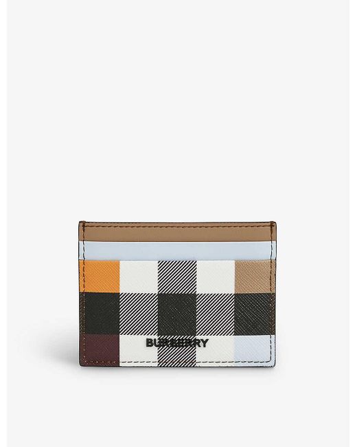 Burberry White Sandon Check-print Cotton And Leather Card Holder for men