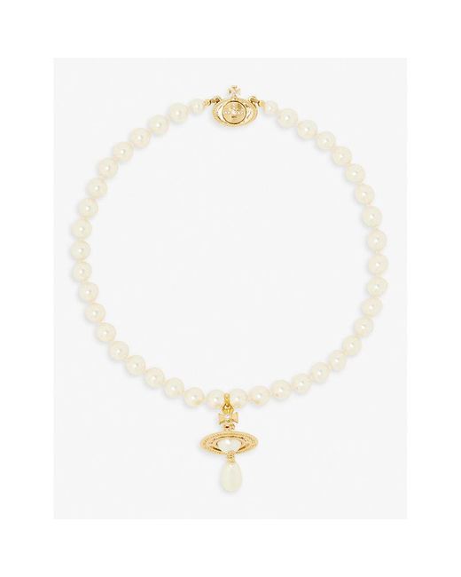 Vivienne Westwood Metallic Orb Gold-tone Brass And Faux-pearl Choker Necklace