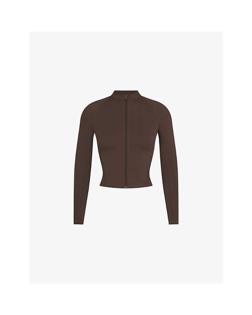 NikeSKIMS Brown Matte Mock-Neck Full Zip Jacket