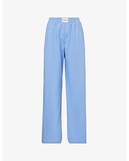 ADANOLA Blue Brand-patch Striped Straight-leg Mid-rise Cotton-blend Trousers