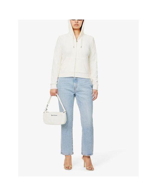 Juicy Couture White Regular-Fit Logo-Embroidered Velour Hoody