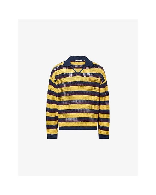 Daily Paper Yellow V-Neck Crochet-Knit Sweater for men