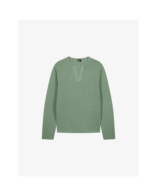 The Kooples Green Brand-Embroidered Tunisian-Collar Cotton-Knit Sweatshirt for men