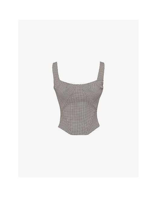 House Of Cb Gray Selma Checked Stretch-Woven Top