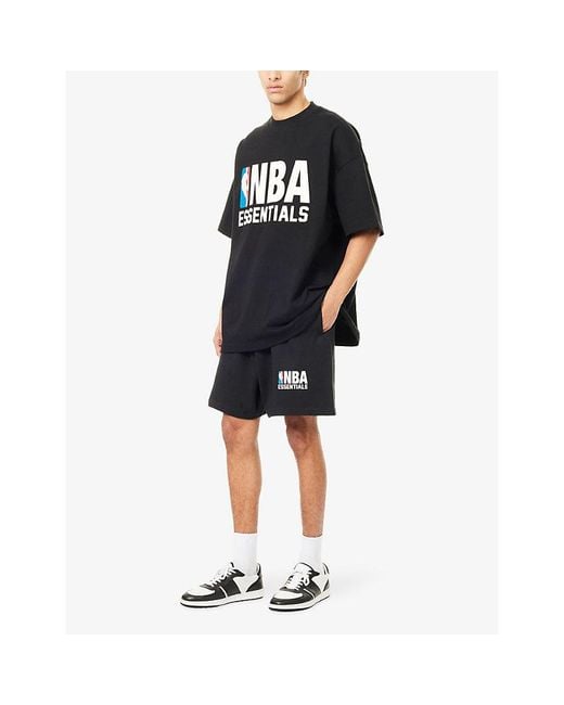 Fear Of God Black Fog X Essentials X Nba Relaxed-Fit Brand-Print Cotton-Blend Shorts for men
