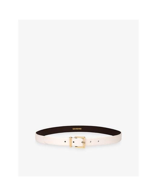 Sandro White Smooth Buckle-Embellished Leather Belt
