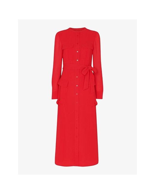 Whistles Red Nia Four-pocket Woven Midi Dress
