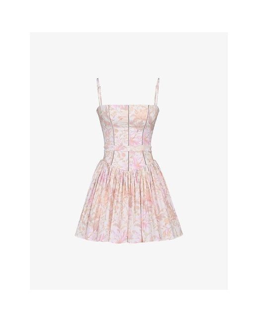 House Of Cb Pink Ysabella Floral-Print Stretch-Cotton Mini Dress Xs (A-C Cup)
