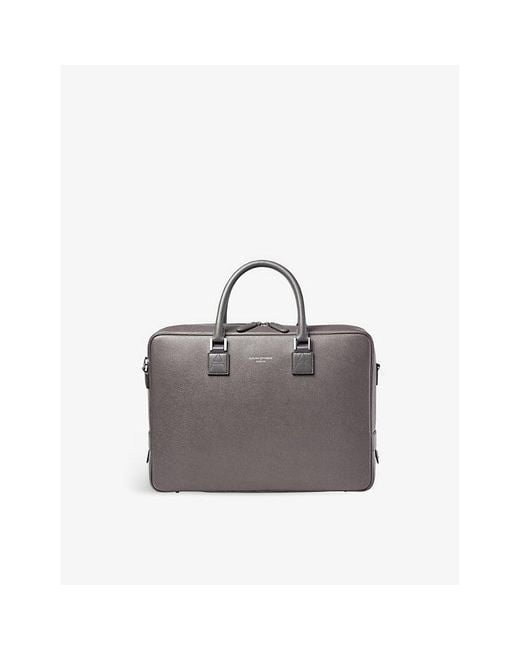 Aspinal of London Mount Street Logo embellished Leather Laptop Bag