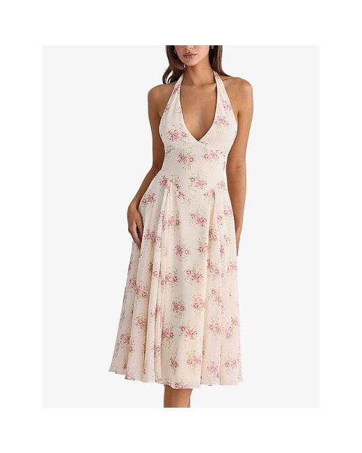House Of Cb Pink Solada Floral Woven Midi Dress Xs (A-C Cup)