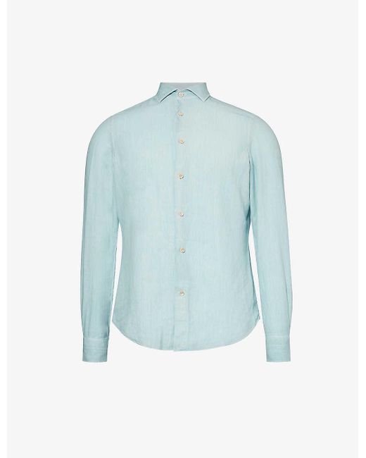 Eleventy Blue Spread-collar Regular-fit Linen Shirt for men