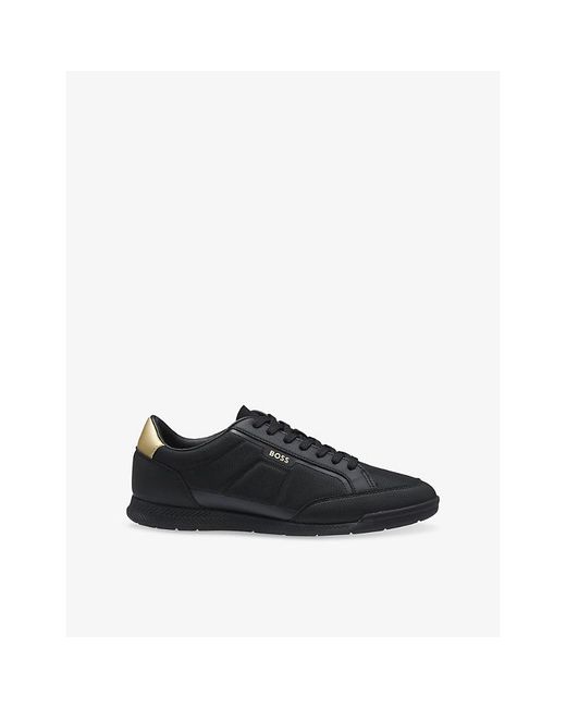 Boss Black Metallic-Detail Leather And Woven Low-Top Trainers for men