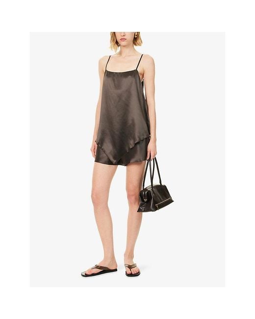 Reformation Brown Esme Asymmetric-Hem Silk Top