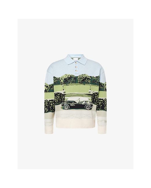 Only the Blind Green Jardin De Blake's Intarsia Knitted Polo Shirt for men