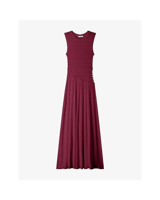 Sandro Purple Pointelle Knit Maxi Dress
