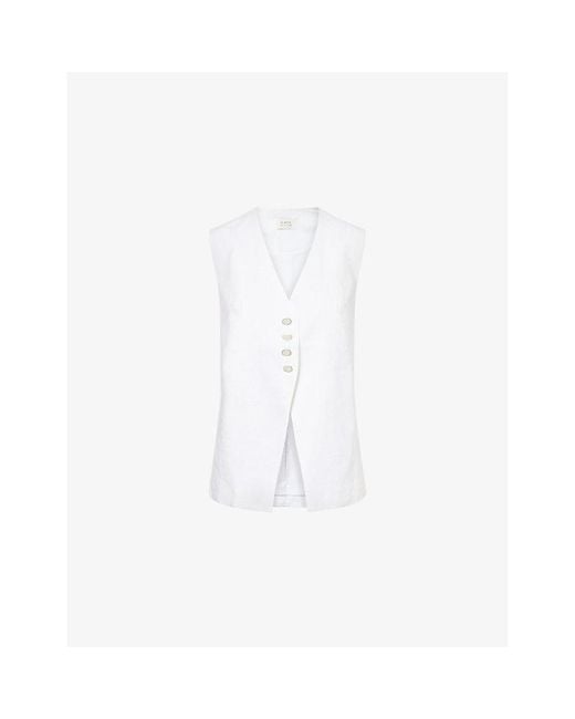 Dissh White Knox V-Neck Linen Vest