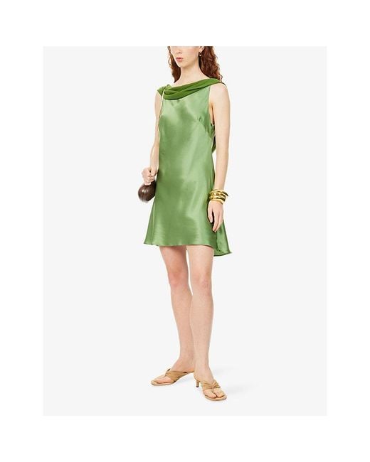 Reformation Green Jonelle Low-Back Silk Mini Dress