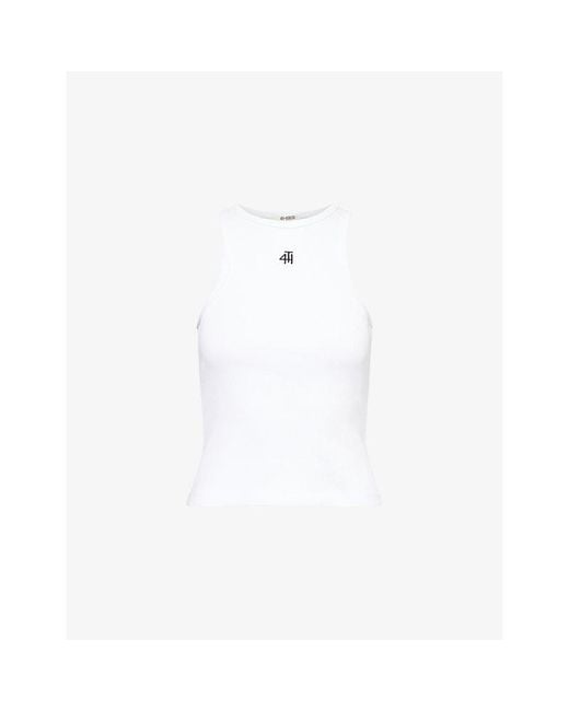 4th & Reckless White Everyday Racer Logo-Embroidered Cotton-Jersey Vest Top
